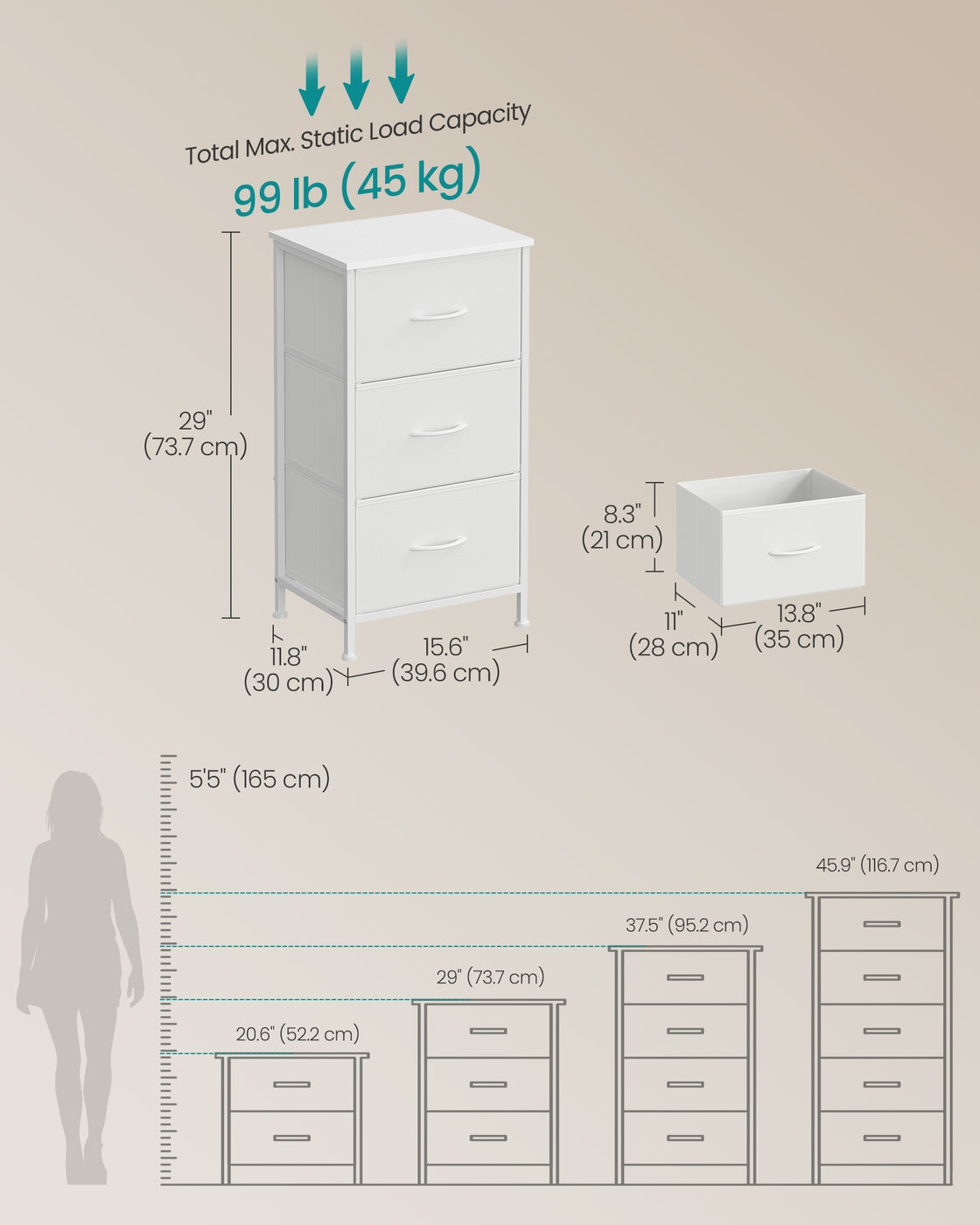 Chest of Drawers – Steel and MDF – Ink Black and Ebony Black – 3 Non-Woven Fabric Drawers