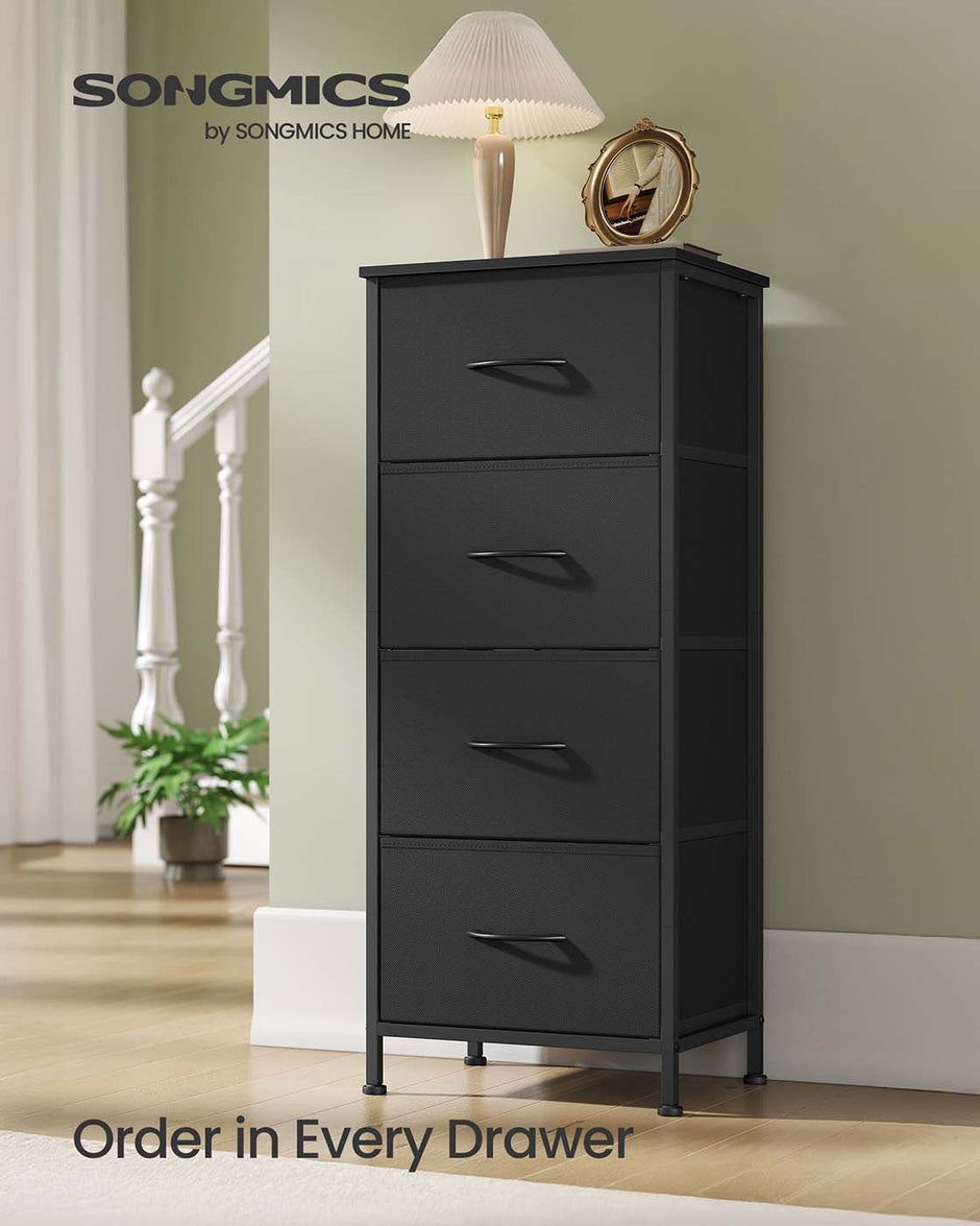 4-Drawer Chest – Steel and MDF – Ink Black and Ebony Black – Versatile Fabric Storage