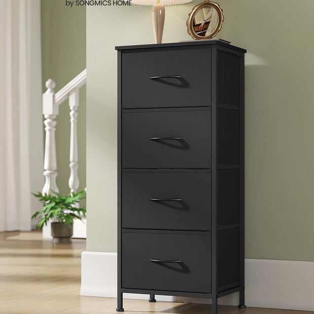 4-Drawer Chest – Steel and MDF – Ink Black and Ebony Black – Versatile Fabric Storage