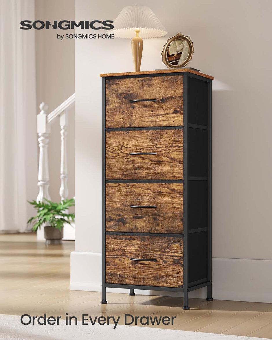 4-Drawer Chest – Steel and MDF – Ink Black and Ebony Black – Versatile Fabric Storage