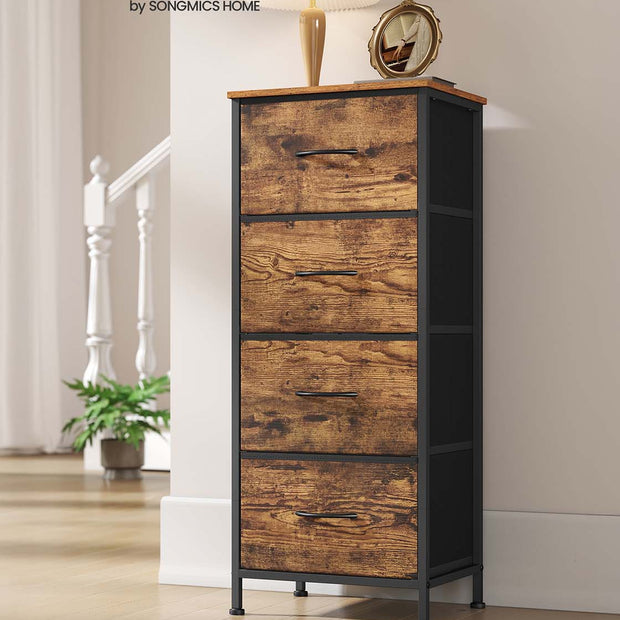 4-Drawer Chest – Steel and MDF – Ink Black and Ebony Black – Versatile Fabric Storage