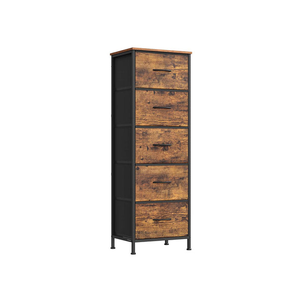 5-Drawer Chest – Steel and MDF – Ink Black and Ebony Black – Versatile Fabric Storage