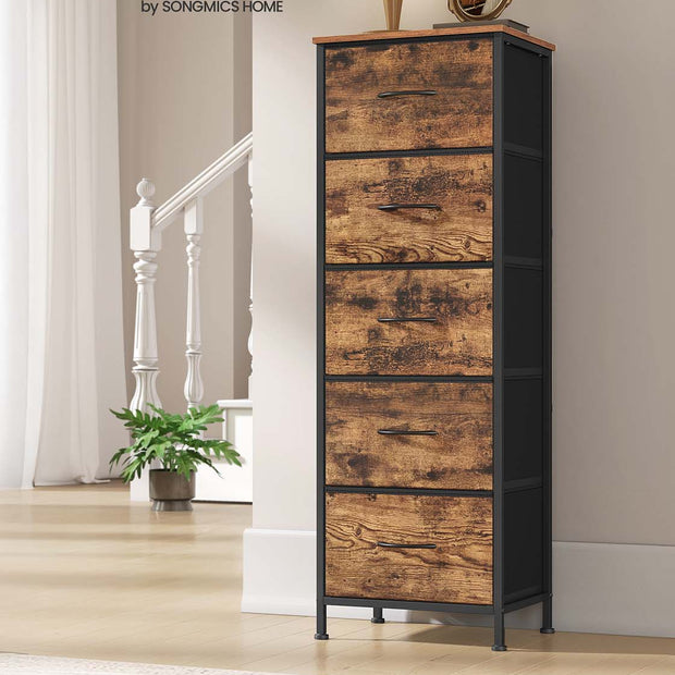 5-Drawer Chest – Steel and MDF – Ink Black and Ebony Black – Versatile Fabric Storage