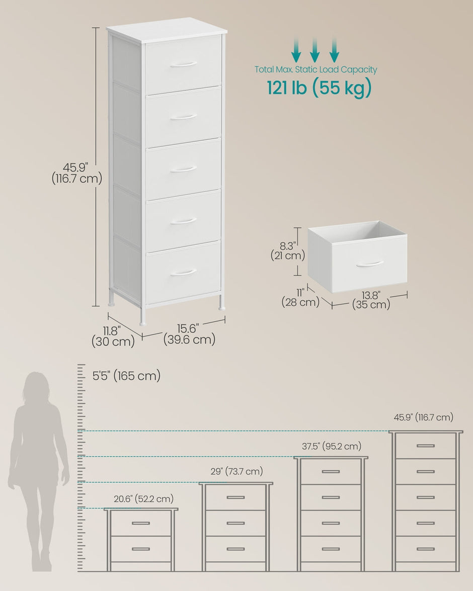 Storage Unit – Fabric and MDF – Ink Black and Ebony Black – 5 Drawers