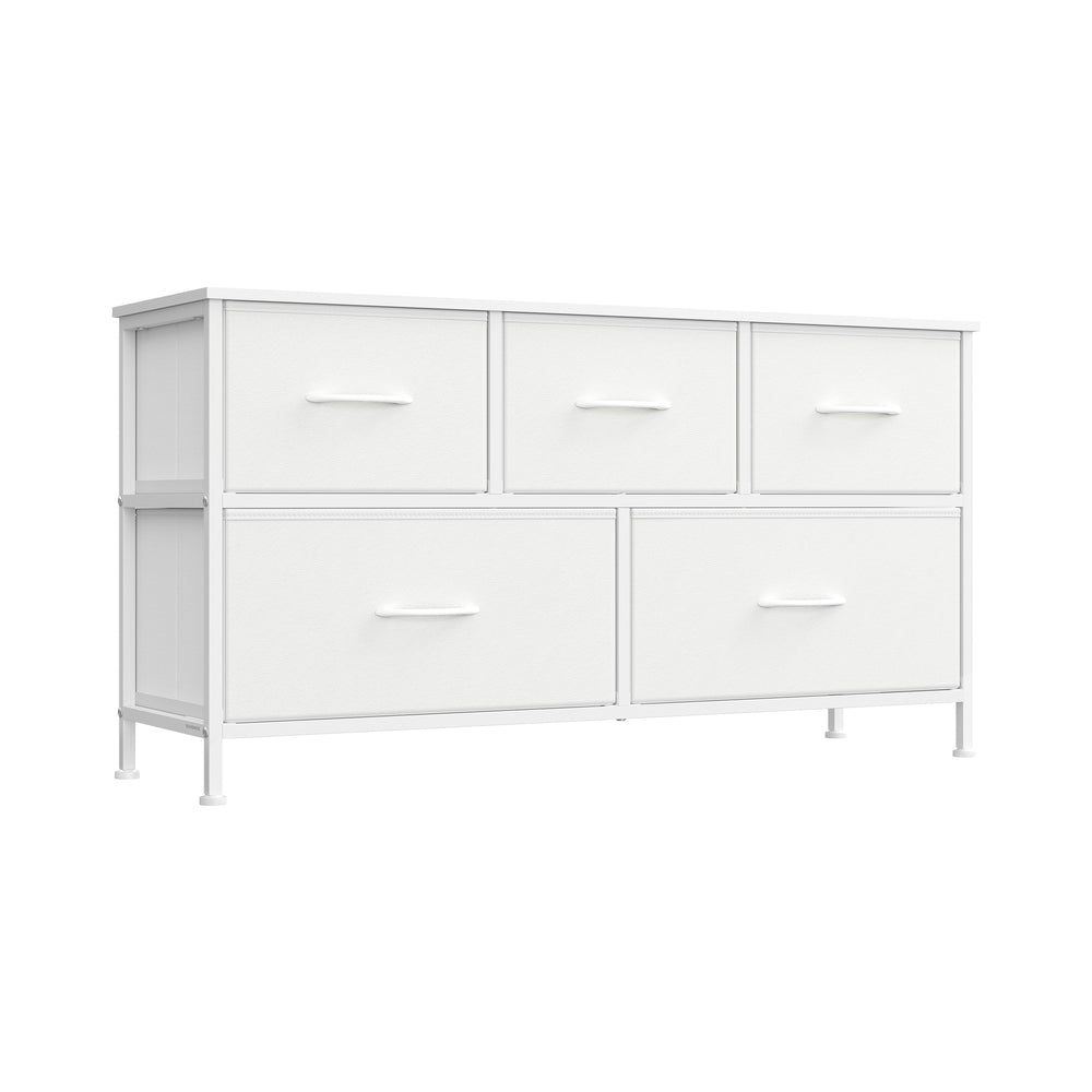 Chest of Drawers – Steel, MDF, Non-Woven Fabric – Rustic Brown and Ink Black – 5 Storage Drawers