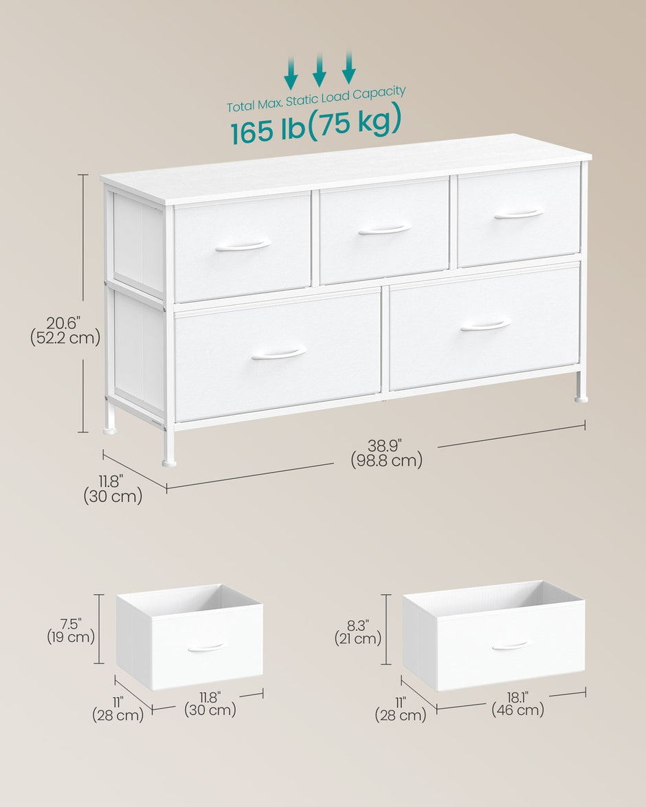 Chest of Drawers – Steel, MDF, Non-Woven Fabric – Rustic Brown and Ink Black – 5 Storage Drawers