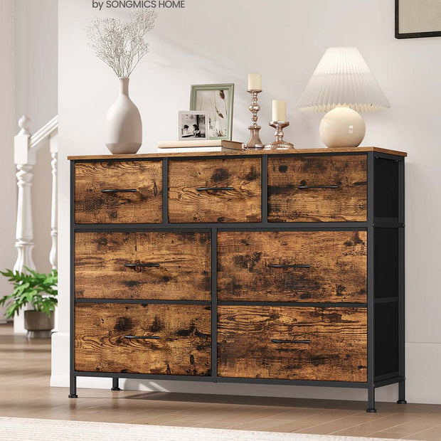 7-Drawer Chest – Steel and MDF – Rustic Brown and Ink Black – Versatile Fabric Storage Unit