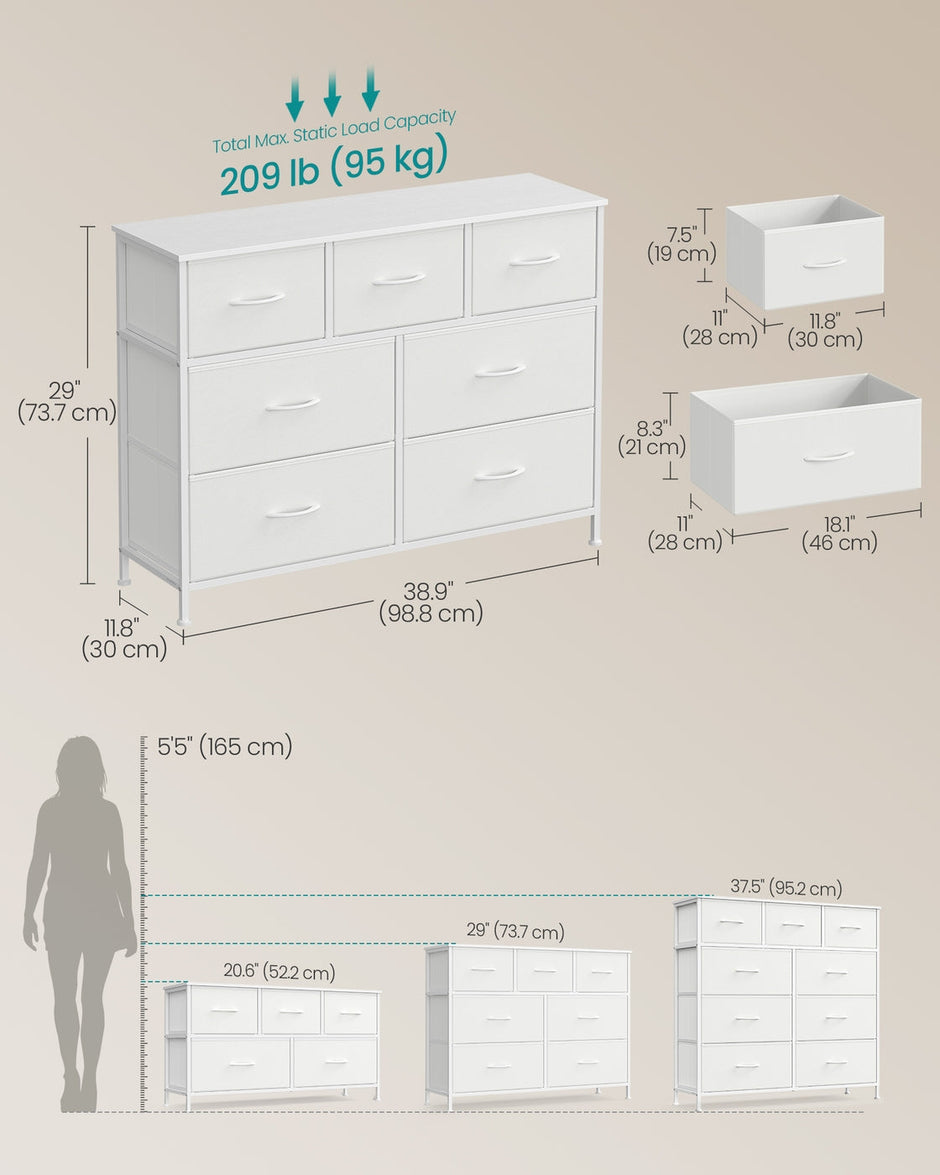 Chest of Drawers – MDF and Steel – Rustic Brown and Ink Black – 5 Storage Drawers