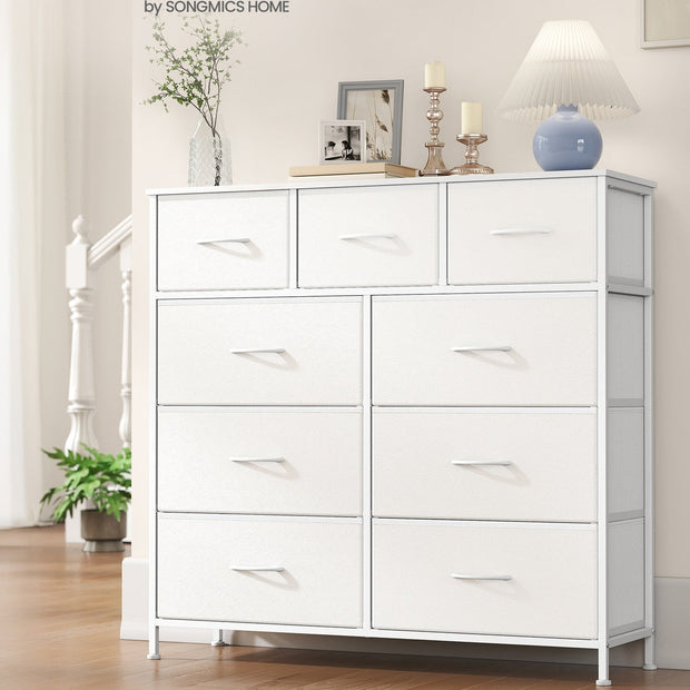 Chest of Drawers – MDF & Steel – Rustic Brown and Ink Black – 9 Storage Drawers