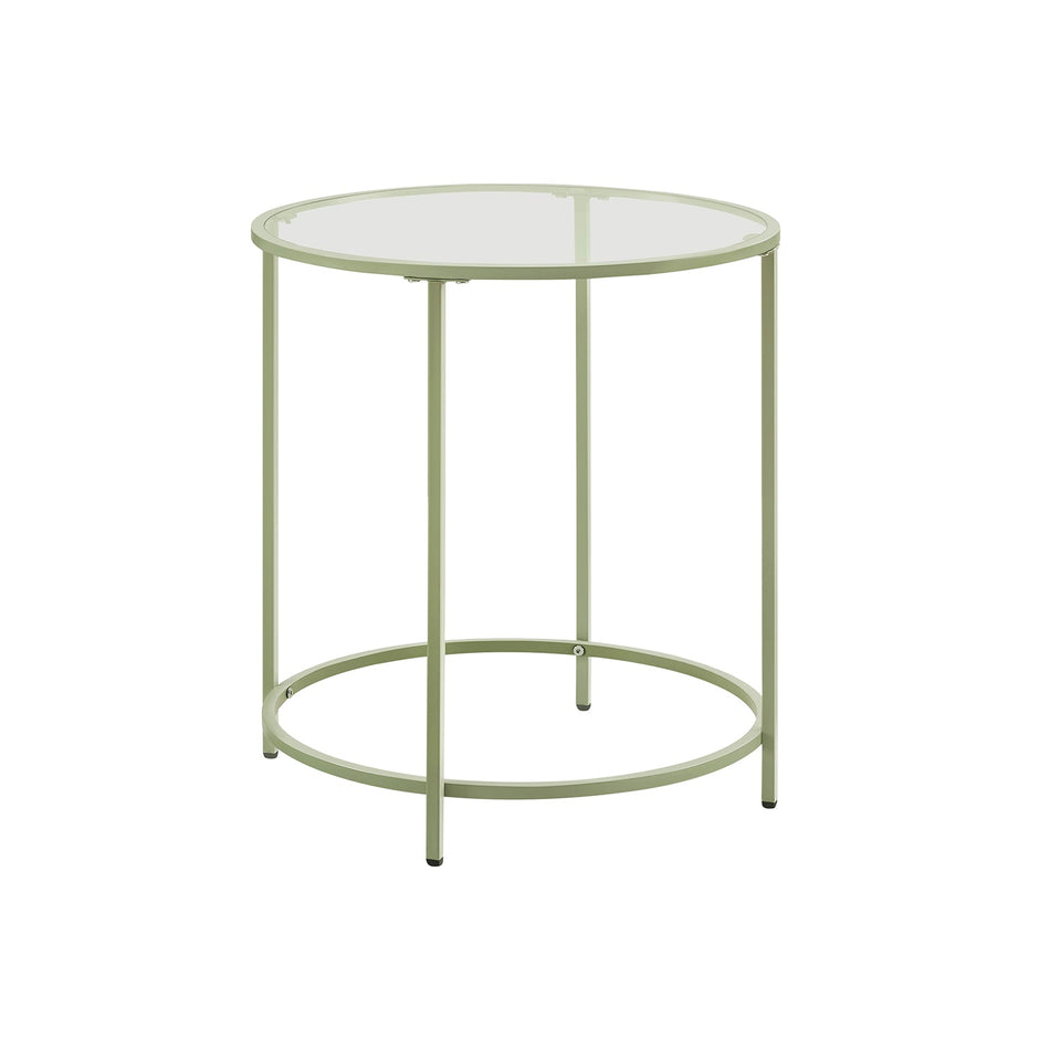 Round Side Table – Tempered Glass – Steel Frame – Versatile for Living Room and Balcony