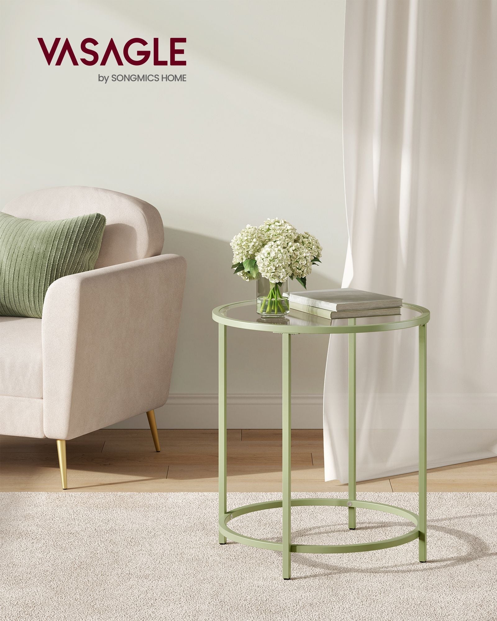Round Side Table – Tempered Glass – Steel Frame – Versatile for Living Room and Balcony