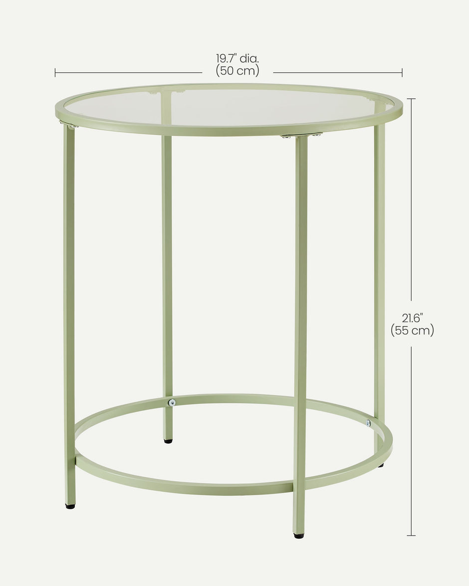 Round Side Table – Tempered Glass – Steel Frame – Versatile for Living Room and Balcony
