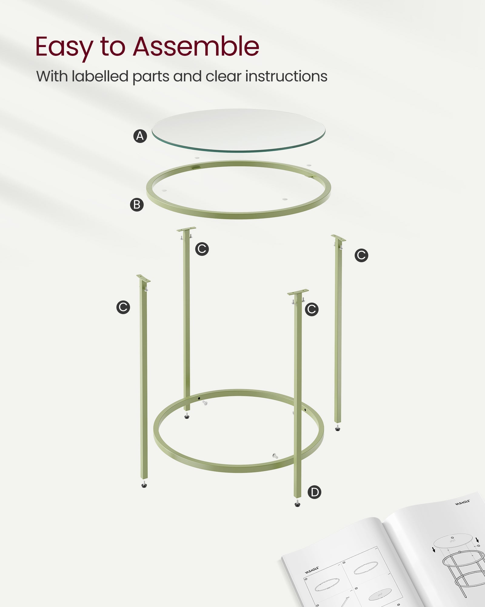 Round Side Table – Tempered Glass – Steel Frame – Versatile for Living Room and Balcony