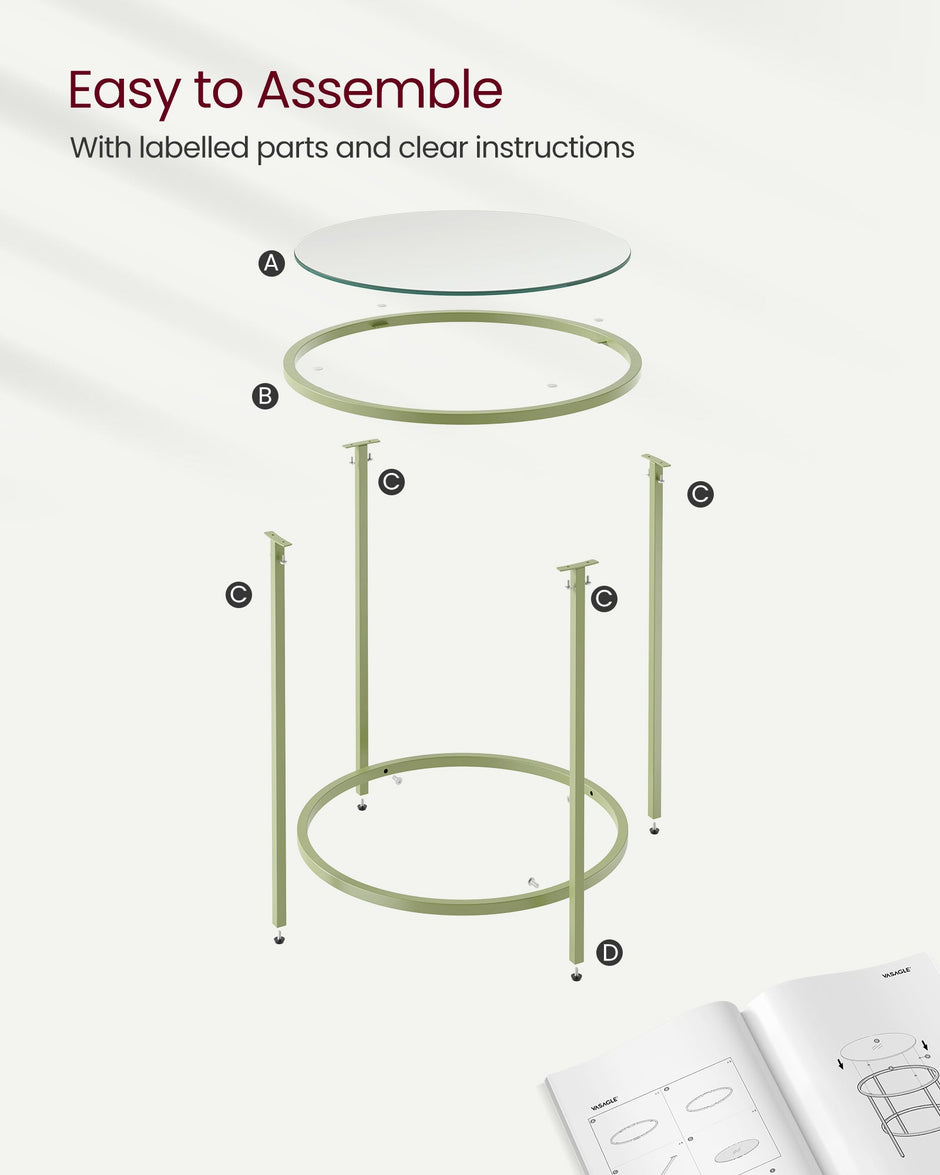 Round Side Table – Tempered Glass – Steel Frame – Versatile for Living Room and Balcony