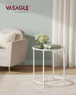 Round Side Table – Tempered Glass – Steel Frame – Versatile for Living Room and Balcony