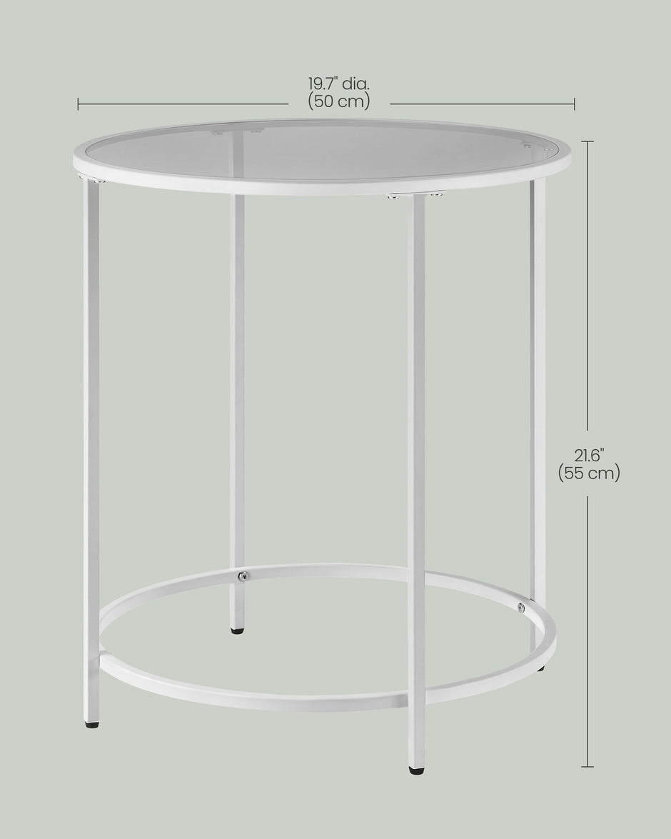 Round Side Table – Tempered Glass – Steel Frame – Versatile for Living Room and Balcony