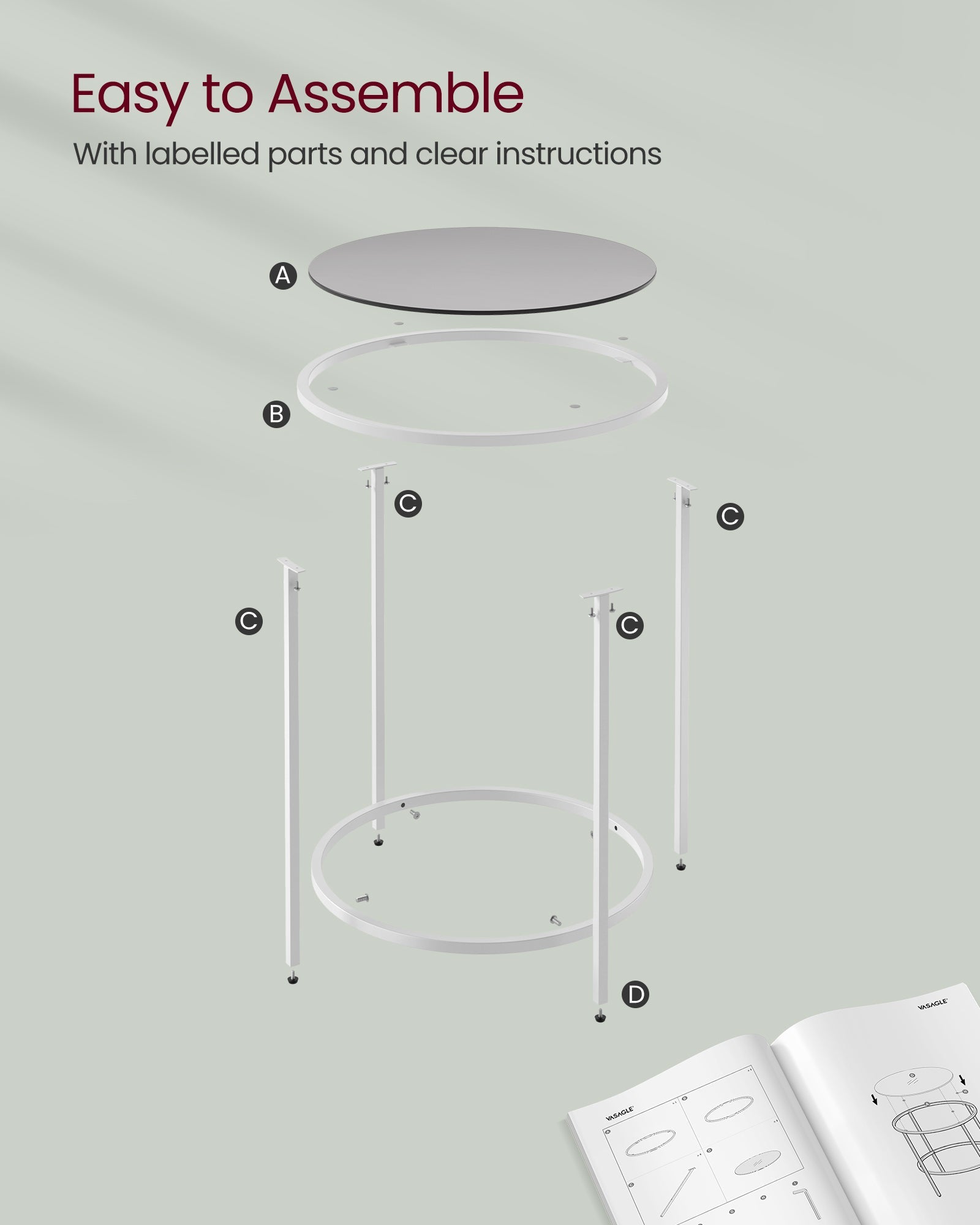 Round Side Table – Tempered Glass – Steel Frame – Versatile for Living Room and Balcony