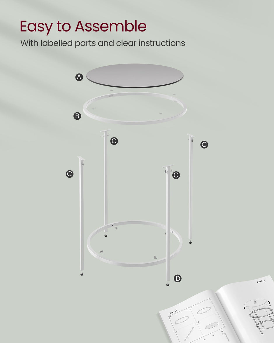 Round Side Table – Tempered Glass – Steel Frame – Versatile for Living Room and Balcony