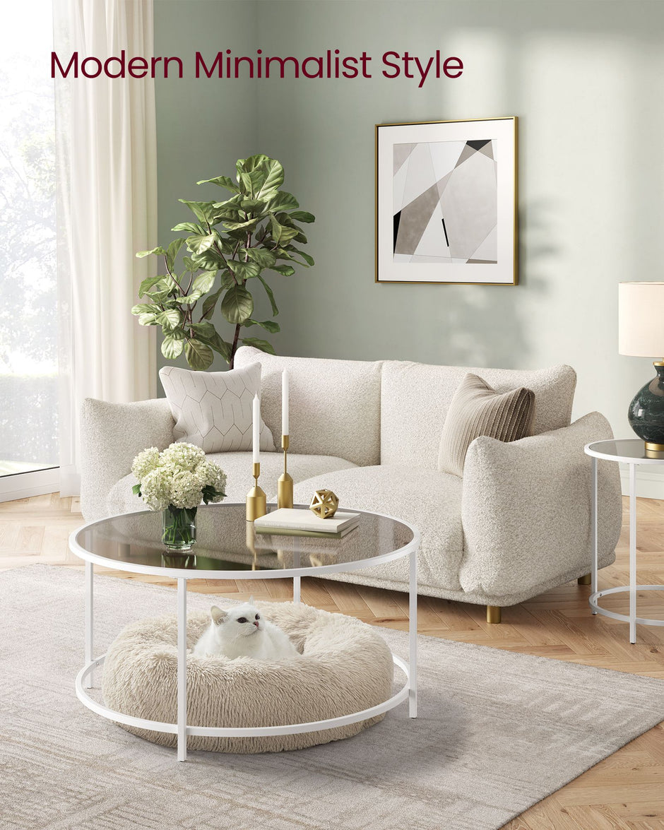 Round Coffee Table – Tempered Glass – Gold – Stable Metal Frame