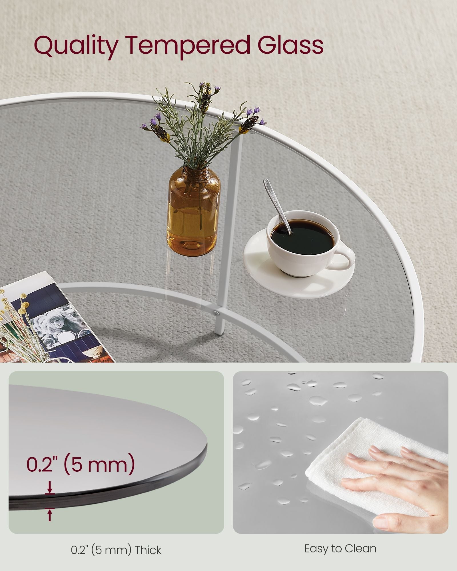 Round Coffee Table – Tempered Glass – Gold – Stable Metal Frame
