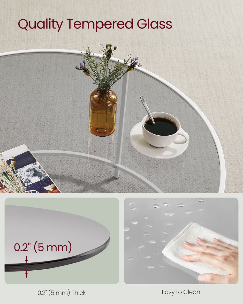 Round Coffee Table – Tempered Glass – Gold – Stable Metal Frame