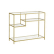 Console Table – Tempered Glass and Metal – Gold – Modern Design with Shelves