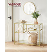 Console Table – Tempered Glass and Metal – Gold – Modern Design with Shelves