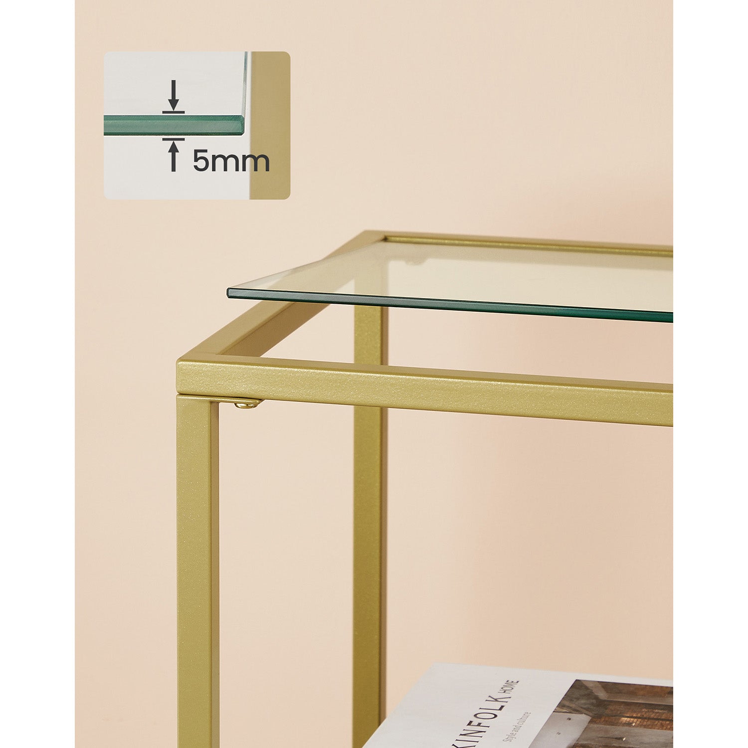 Console Table – Tempered Glass and Metal – Gold – Modern Design with Shelves