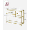 Console Table – Tempered Glass and Metal – Gold – Modern Design with Shelves