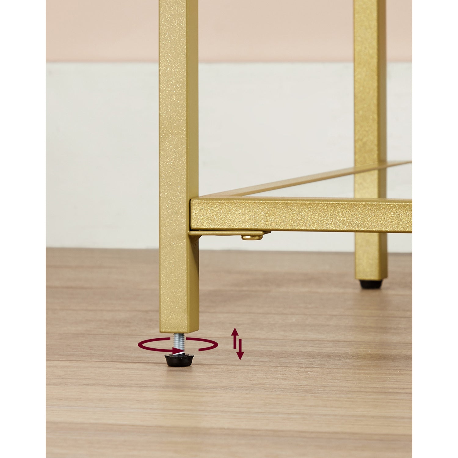 Console Table – Tempered Glass and Metal – Gold – Modern Design with Shelves
