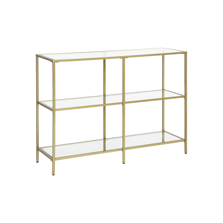 Console Table – Tempered Glass – Gold – 3-Tier Design with Metal Frame