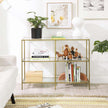 Console Table – Tempered Glass – Gold – 3-Tier Design with Metal Frame