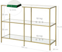 Console Table – Tempered Glass – Gold – 3-Tier Design with Metal Frame