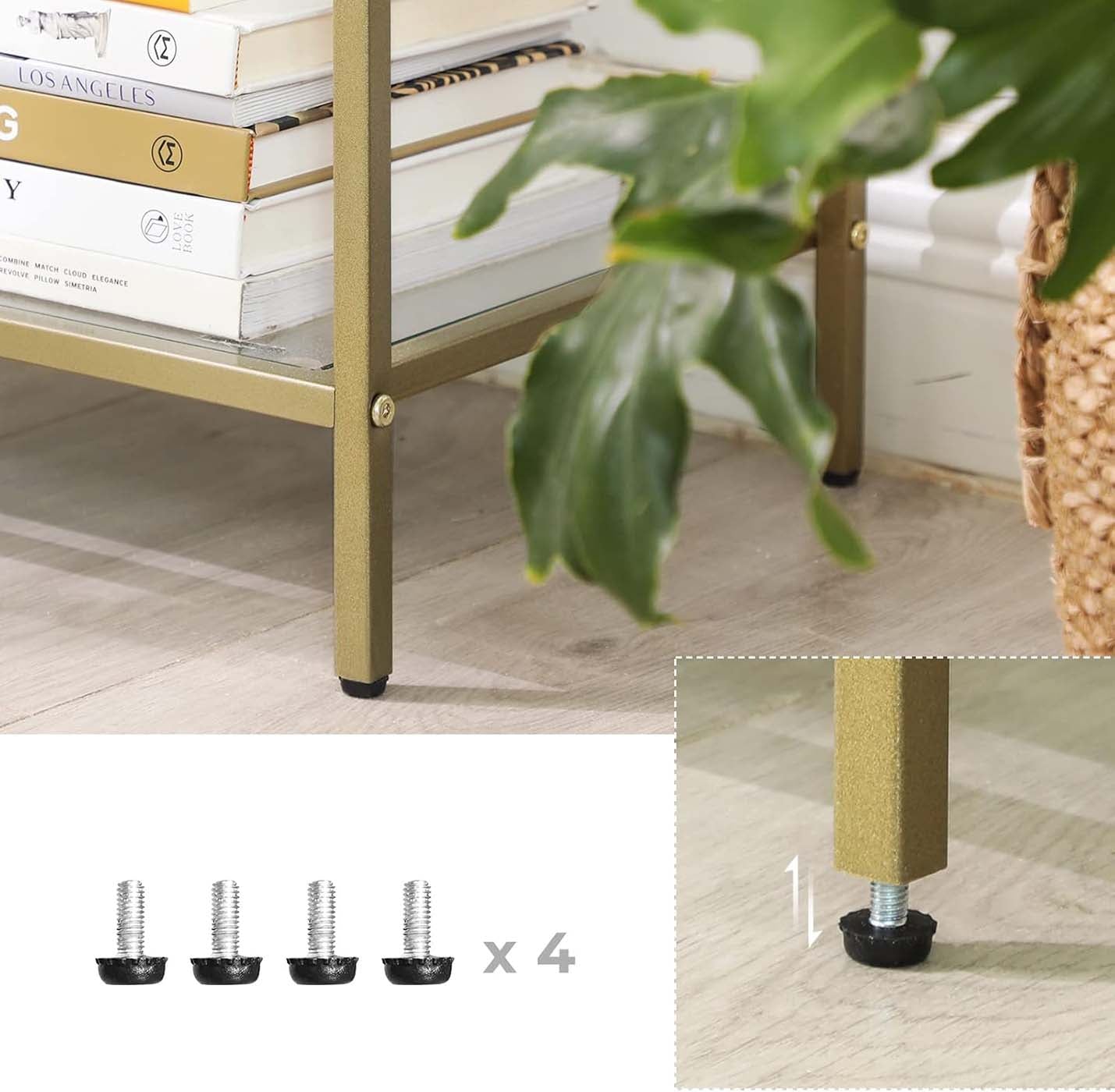 Console Table – Tempered Glass – Gold – 3-Tier Design with Metal Frame
