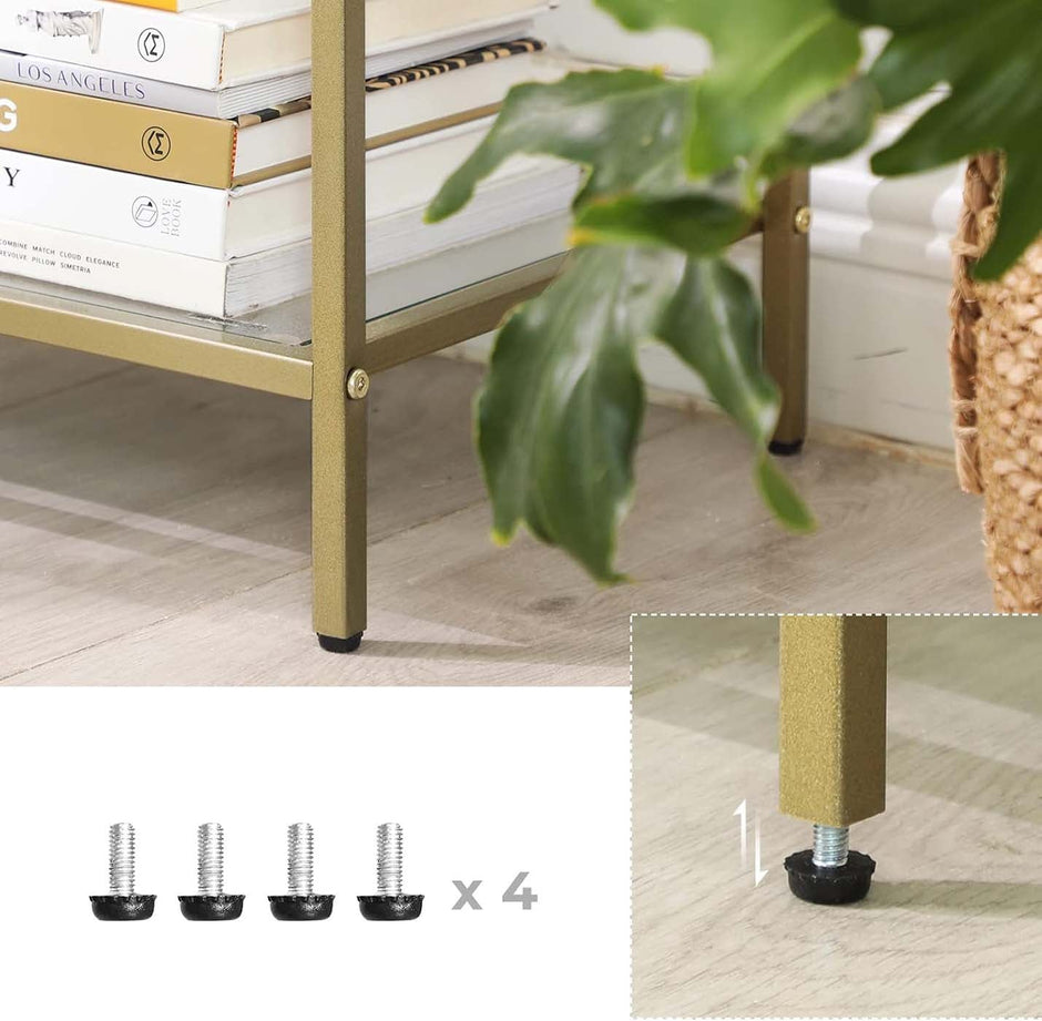 Console Table – Tempered Glass – Gold – 3-Tier Design with Metal Frame