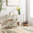 Console Table – Tempered Glass – Gold – 3-Tier Design with Metal Frame