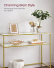 Console Table – Tempered Glass and Metal – Gold – Modern Design with 2 Shelves and Adjustable Feet