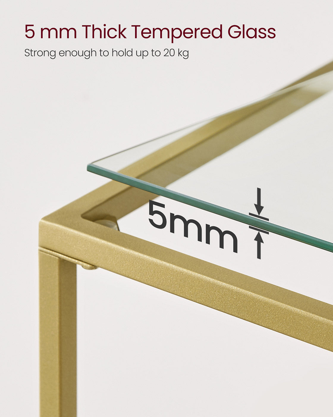 Console Table – Tempered Glass and Metal – Gold – Modern Design with 2 Shelves and Adjustable Feet