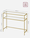 Console Table – Tempered Glass and Metal – Gold – Modern Design with 2 Shelves and Adjustable Feet
