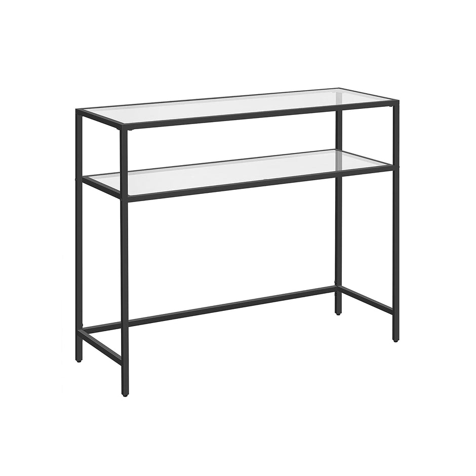 Console Table – Tempered Glass – Gold – Modern Design with Adjustable Feet and Two Shelves