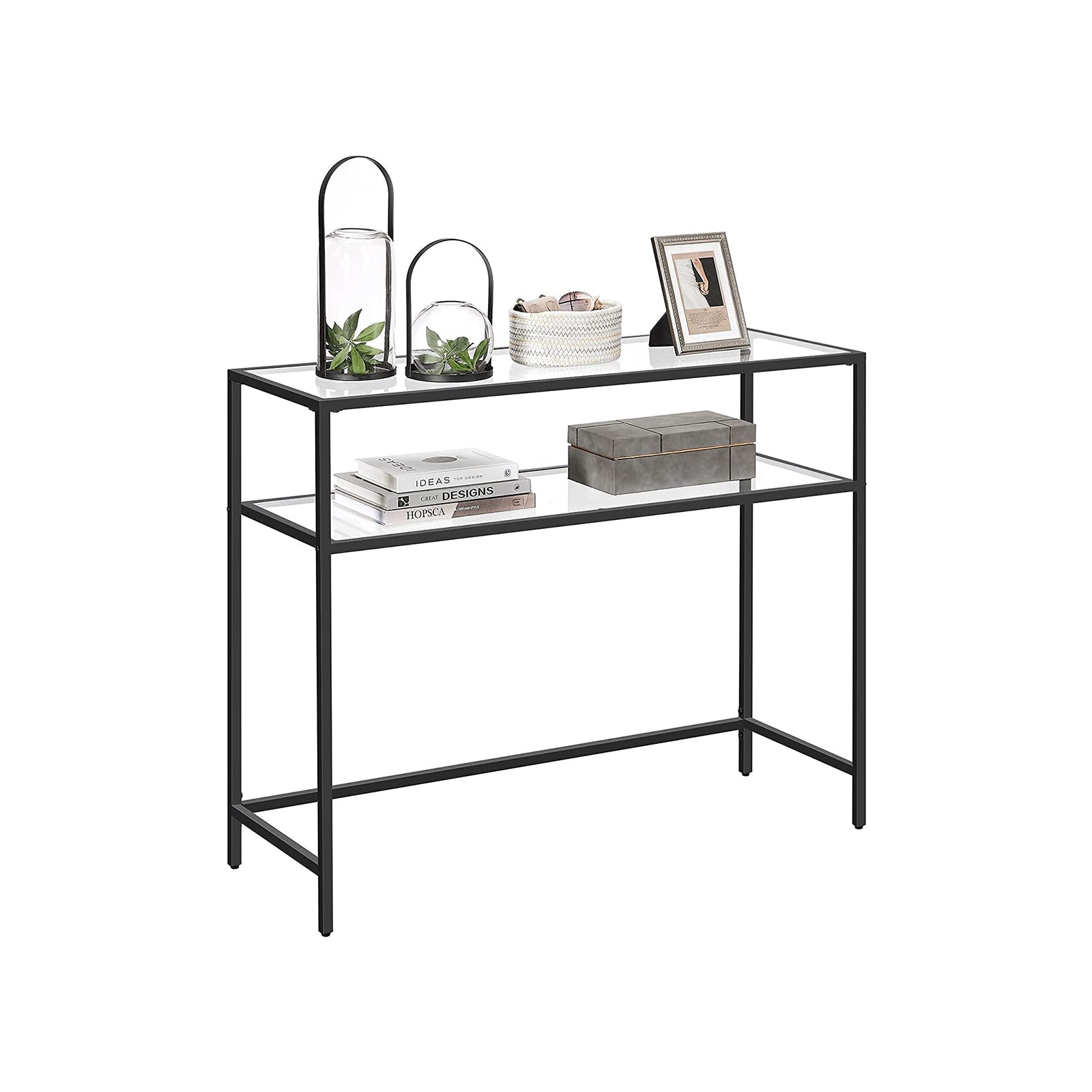 Console Table – Tempered Glass – Gold – Modern Design with Adjustable Feet and Two Shelves