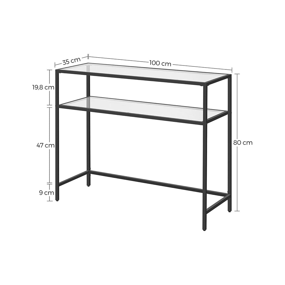 Console Table – Tempered Glass – Gold – Modern Design with Adjustable Feet and Two Shelves