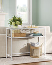 Console Table – Tempered Glass – Gold – Modern Design with Metal Frame and 2 Shelves