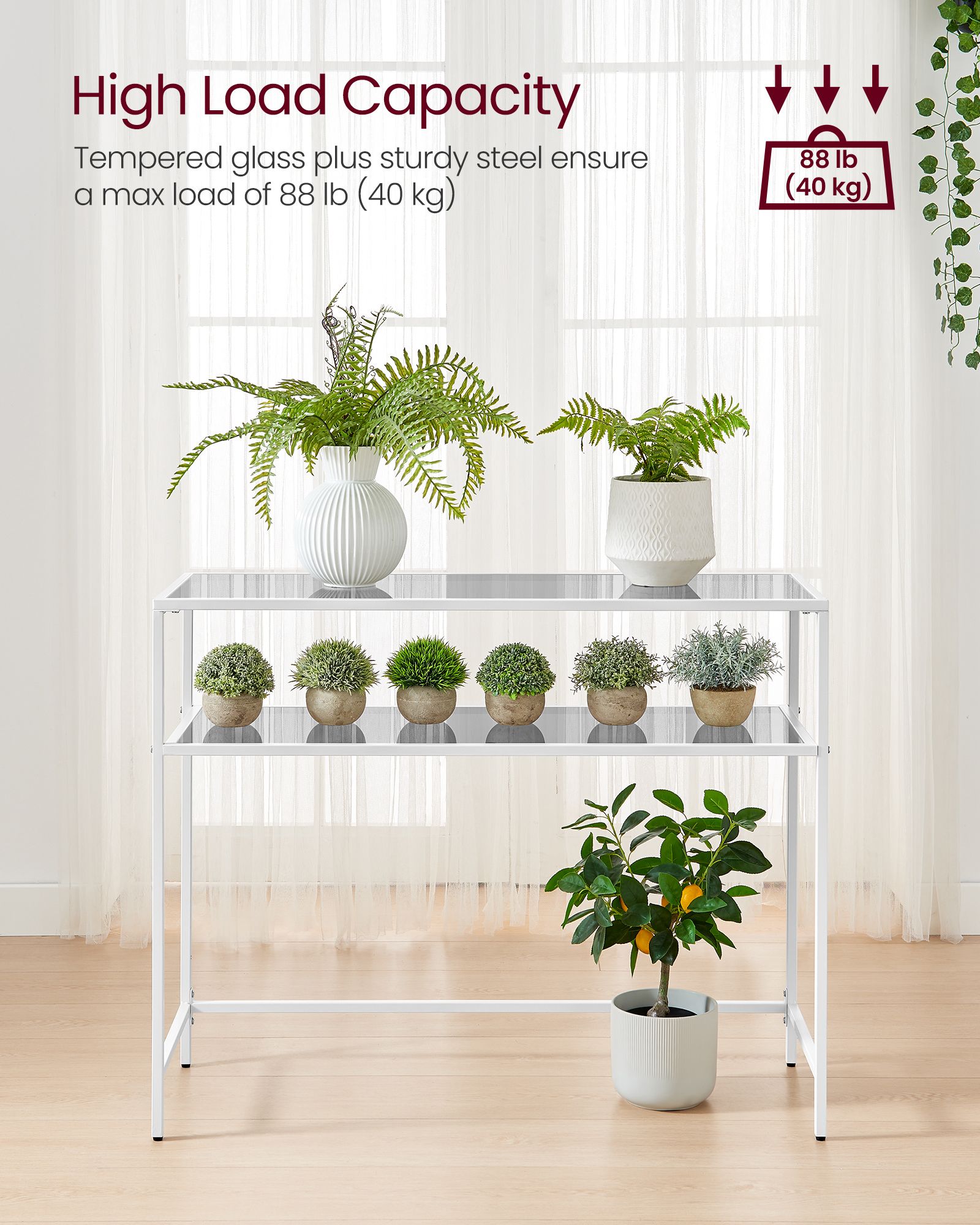 Console Table – Tempered Glass – Gold – Adjustable Legs and Two Shelves