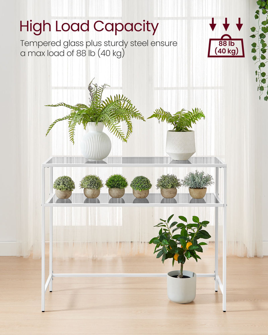 Console Table – Tempered Glass – Gold – Adjustable Legs and Two Shelves