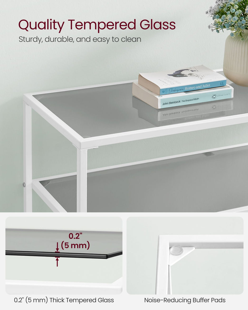 Console Table – Tempered Glass – Gold – Modern Design with Metal Frame and 2 Shelves