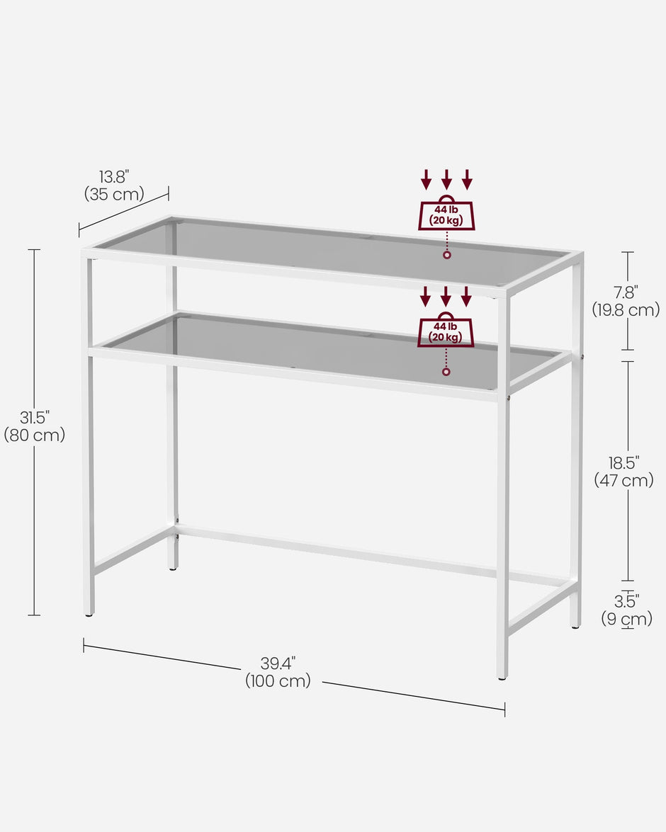 Console Table – Tempered Glass – Gold – Modern Design with Metal Frame and 2 Shelves