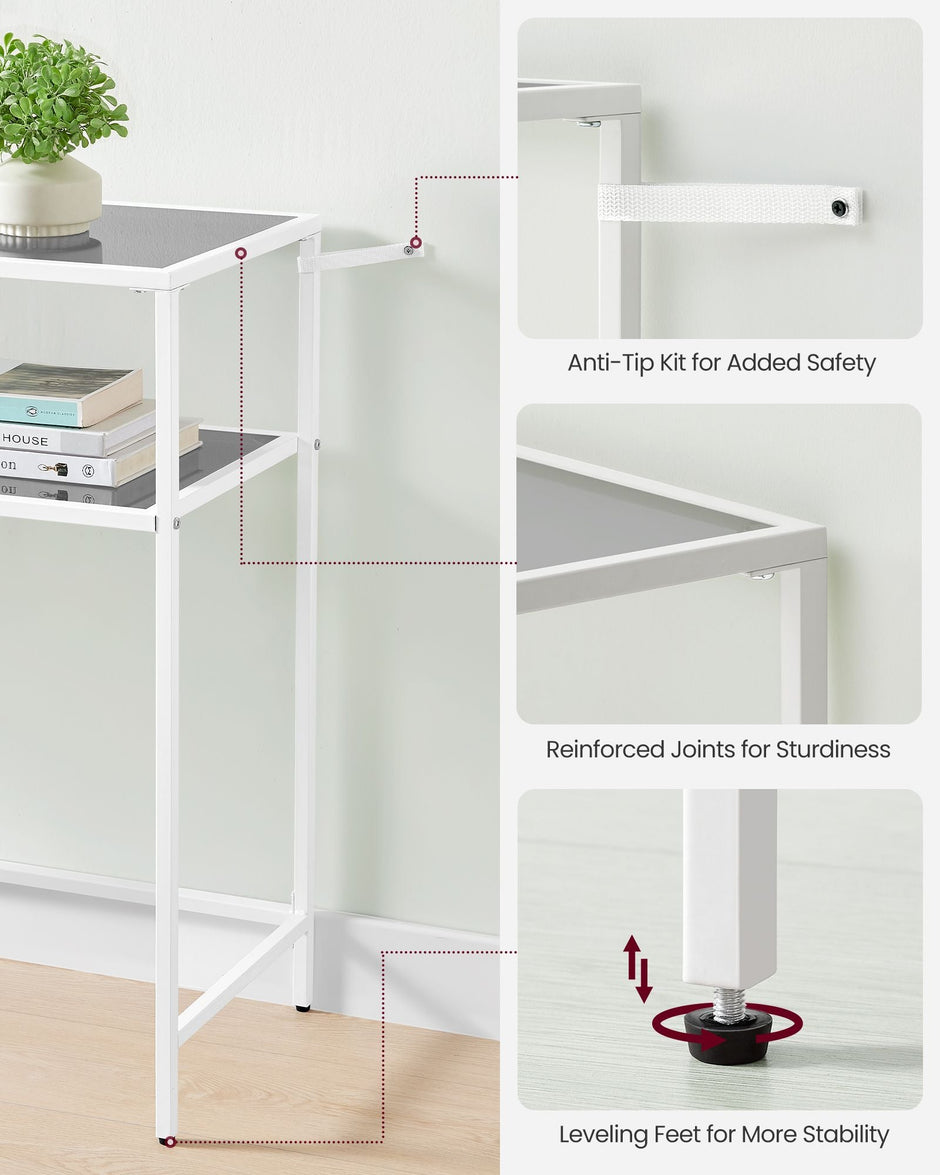 Console Table – Tempered Glass – Gold – Adjustable Legs and Two Shelves