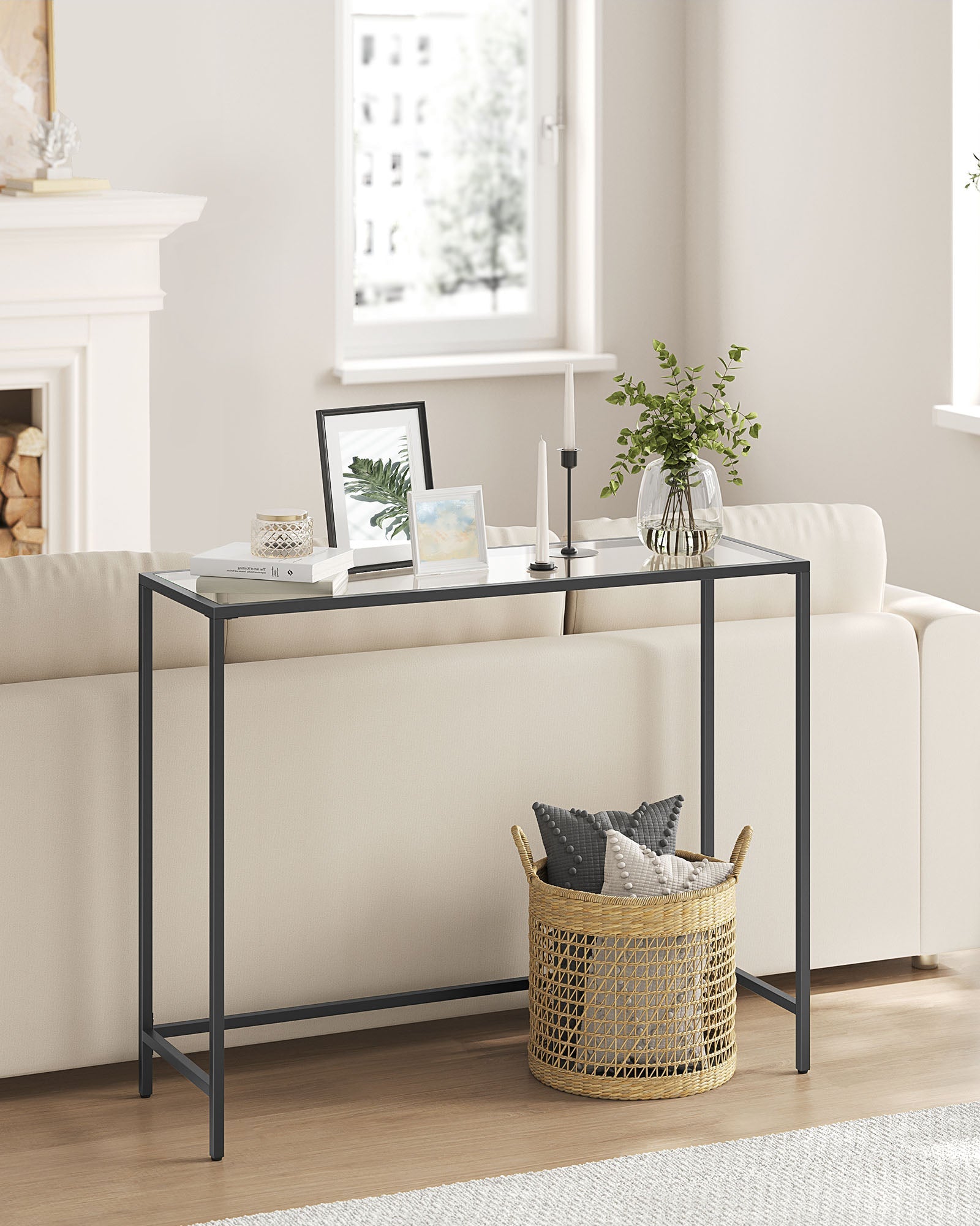 Console Table – Tempered Glass – Golden – Adjustable Legs and Sturdy Metal Frame