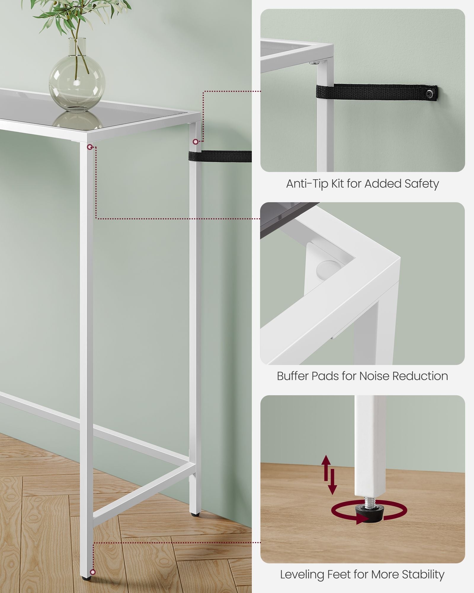 Console Table – Tempered Glass – Modern – Adjustable Legs